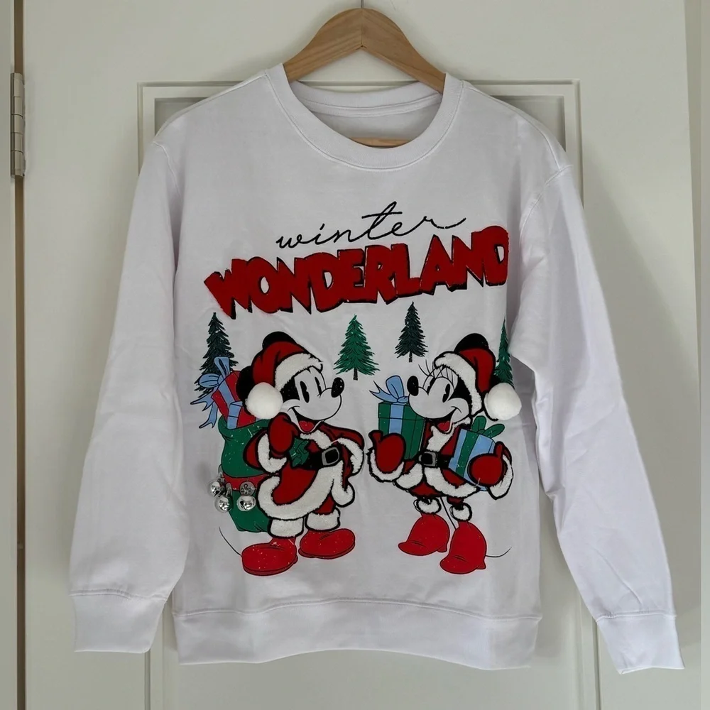 NWOT Disney Mickey And Minnie Mouse Christmas Jumper with silver bells - Picture 3 of 7